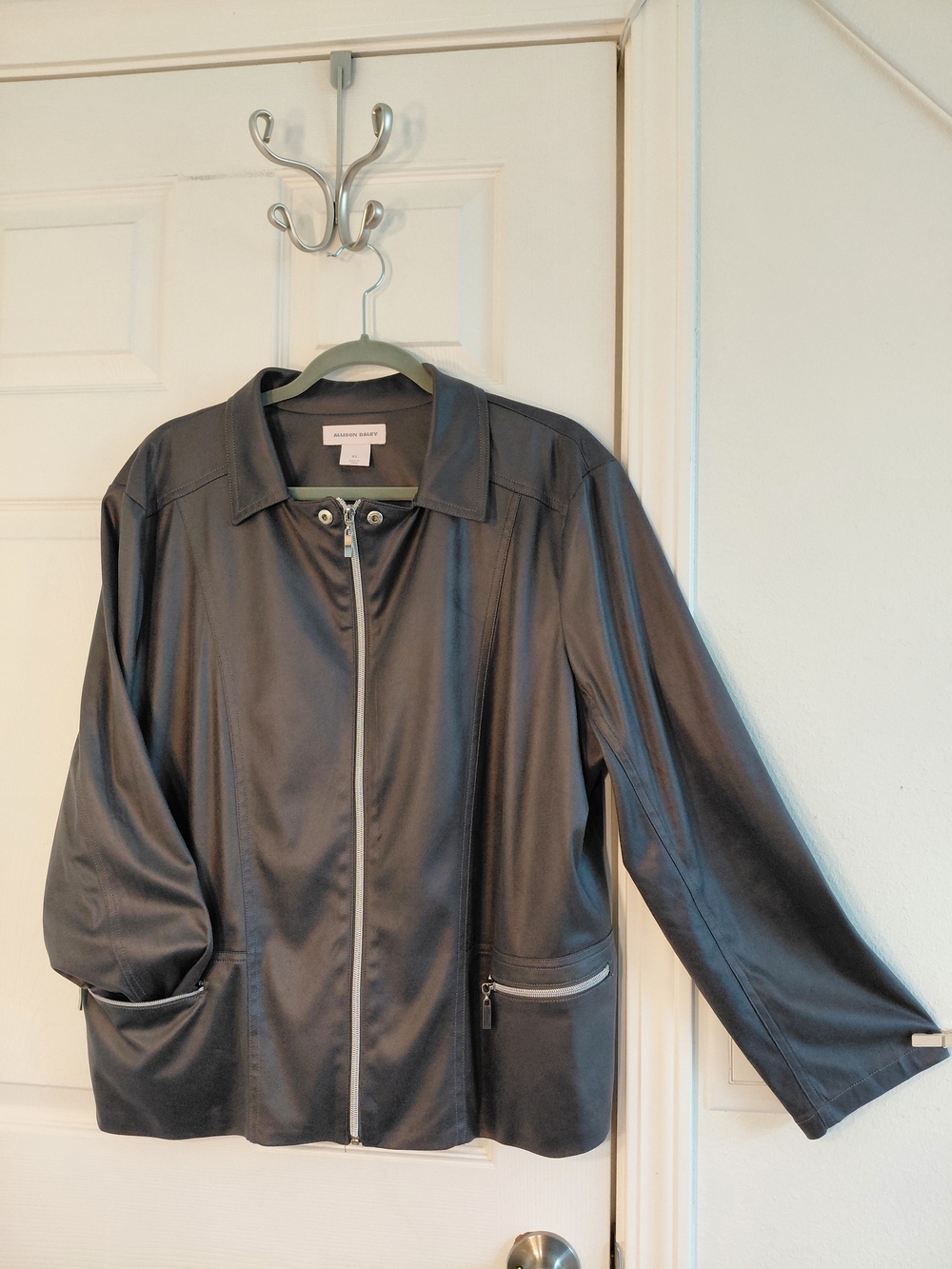 Allison Daley Dark Grey Faux Leather Zip-Front Jacket